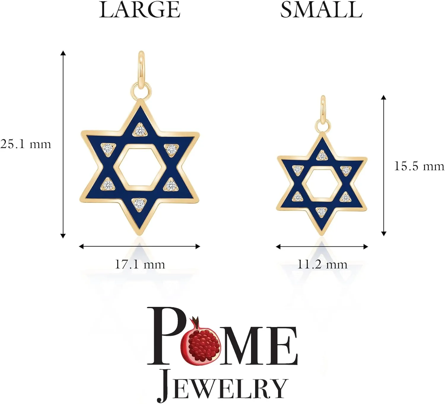 Pome Jewish Star of David Diamond Pendant Necklace in Solid 14k Gold, Made in America