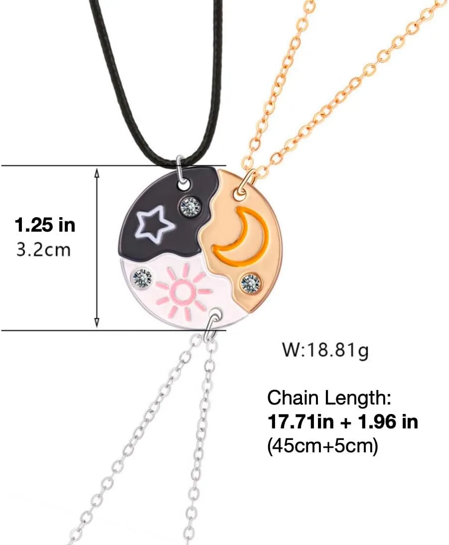 POYAMUSE 3-Piece Best Friend Necklace Set with Sun Moon and Star Pendants - Friendship Jewelry for Trio, Cute Puzzle Necklace for 3 Best Friends