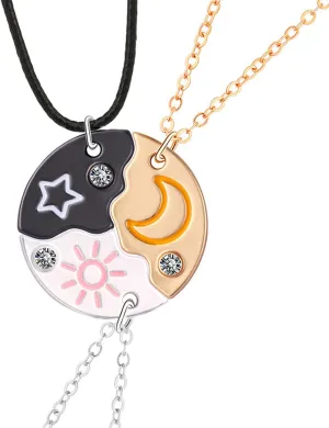 POYAMUSE 3-Piece Best Friend Necklace Set with Sun Moon and Star Pendants - Friendship Jewelry for Trio, Cute Puzzle Necklace for 3 Best Friends