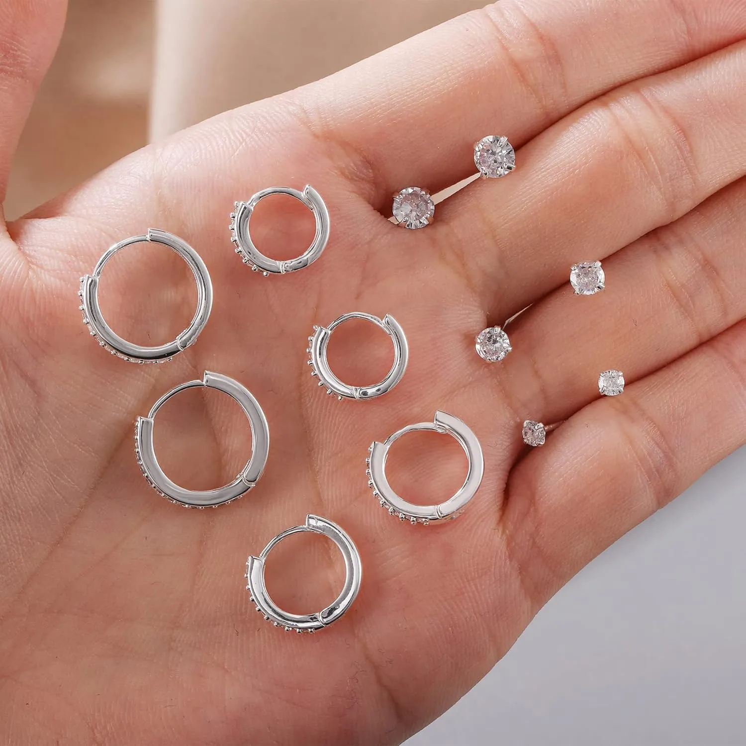 PRETOLE 8 Pairs Sterling Silver Stud Earrings for Women,14K Gold Plated Stud Earrings Set for Women Hypoallergenic Stud Earrings Cubic Zirconia Stud Earrings Small Stud Earrings for Women