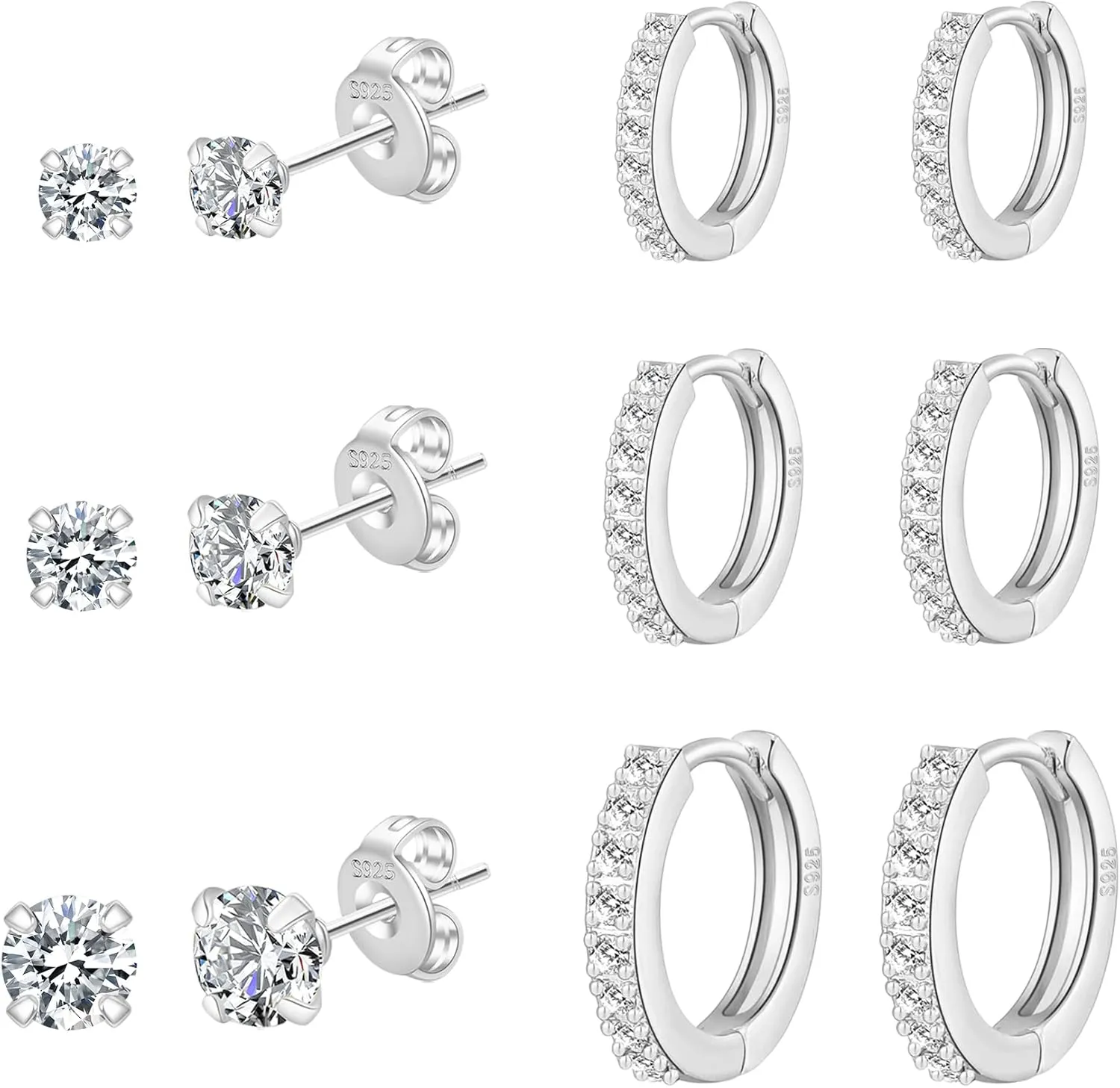 PRETOLE 8 Pairs Sterling Silver Stud Earrings for Women,14K Gold Plated Stud Earrings Set for Women Hypoallergenic Stud Earrings Cubic Zirconia Stud Earrings Small Stud Earrings for Women