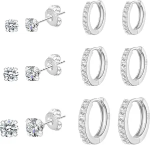 PRETOLE 8 Pairs Sterling Silver Stud Earrings for Women,14K Gold Plated Stud Earrings Set for Women Hypoallergenic Stud Earrings Cubic Zirconia Stud Earrings Small Stud Earrings for Women