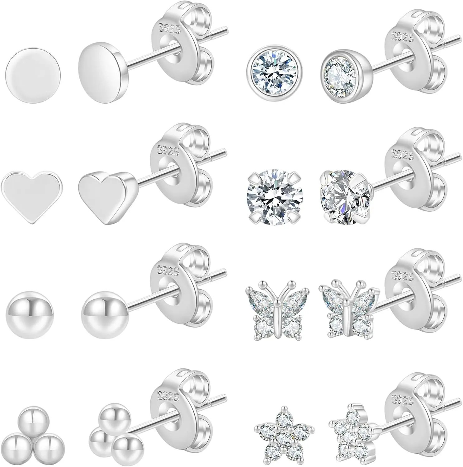 PRETOLE 8 Pairs Sterling Silver Stud Earrings for Women,14K Gold Plated Stud Earrings Set for Women Hypoallergenic Stud Earrings Cubic Zirconia Stud Earrings Small Stud Earrings for Women