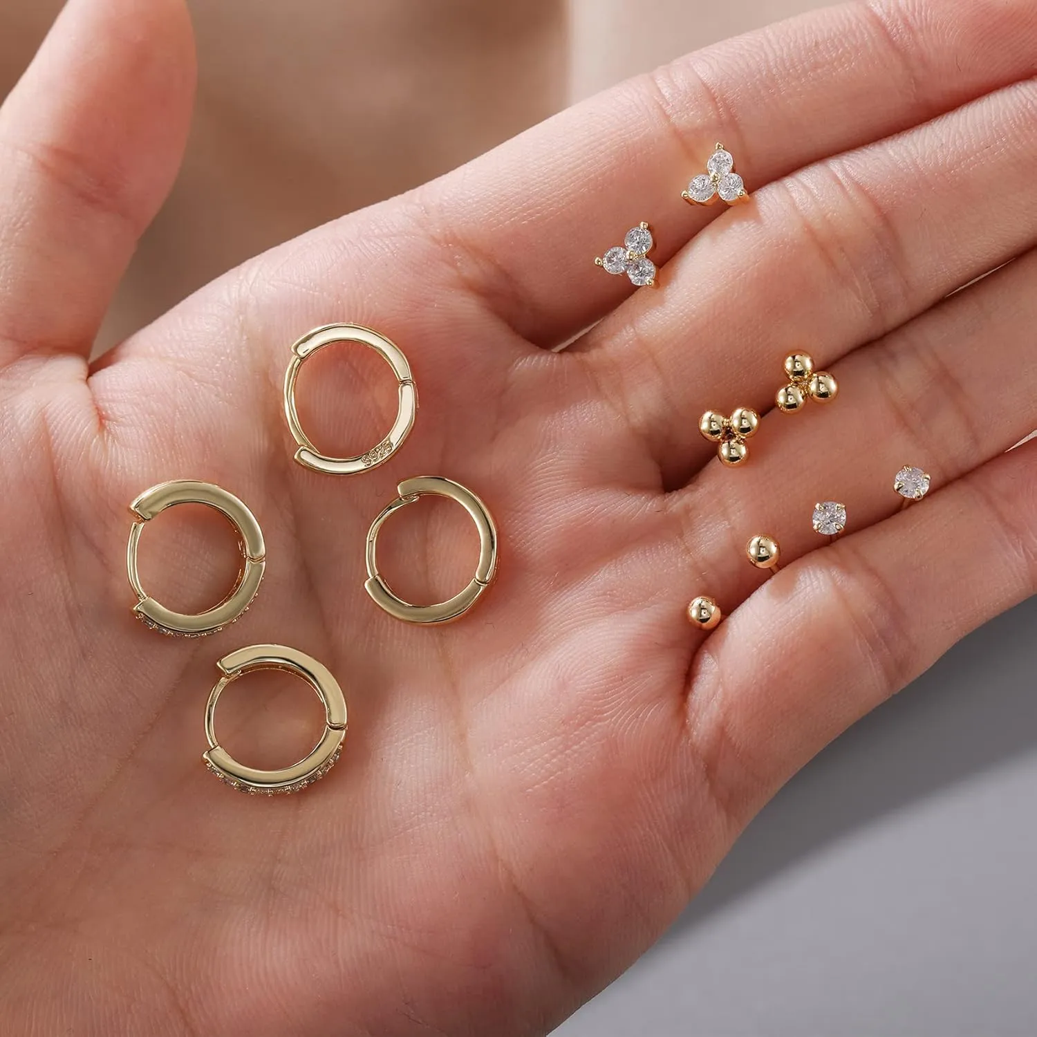 PRETOLE 8 Pairs Sterling Silver Stud Earrings for Women,14K Gold Plated Stud Earrings Set for Women Hypoallergenic Stud Earrings Cubic Zirconia Stud Earrings Small Stud Earrings for Women