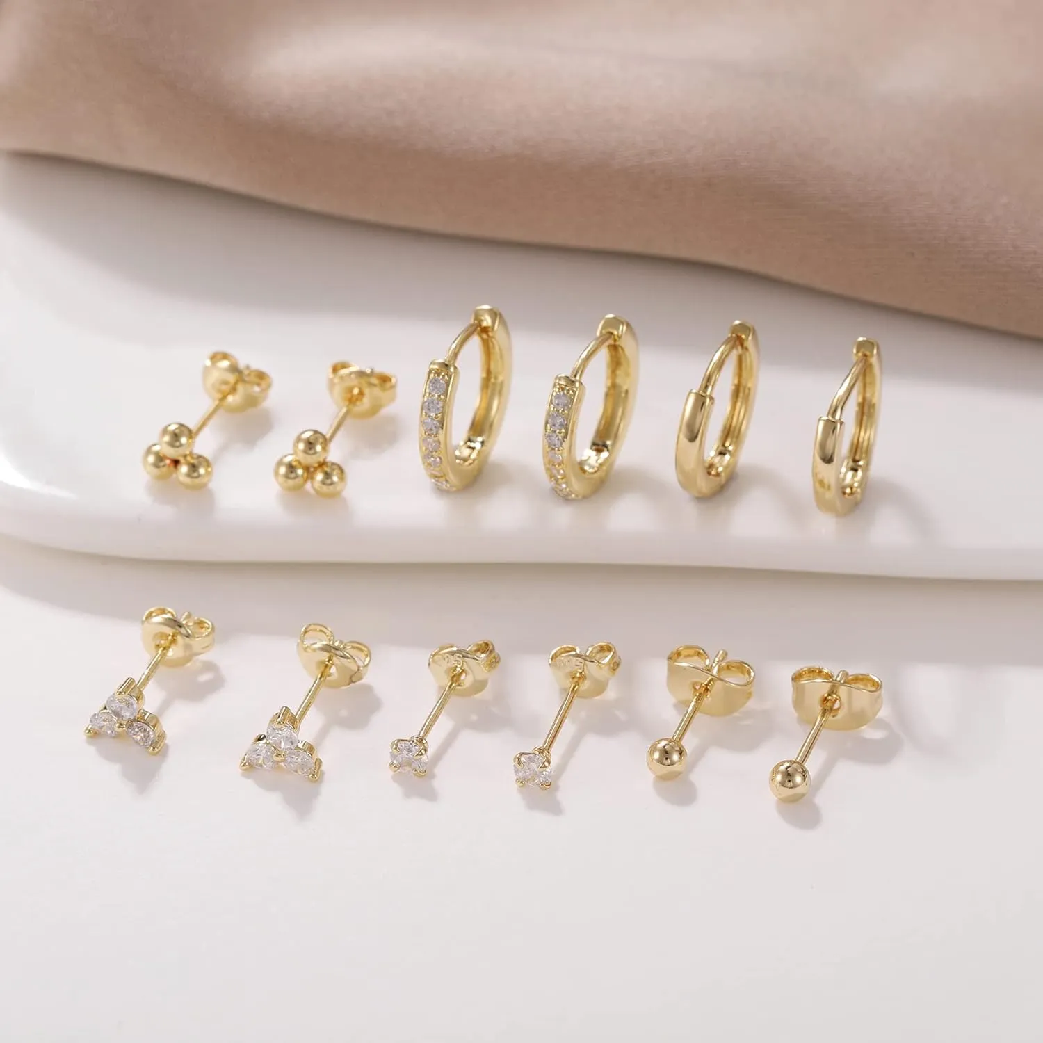 PRETOLE 8 Pairs Sterling Silver Stud Earrings for Women,14K Gold Plated Stud Earrings Set for Women Hypoallergenic Stud Earrings Cubic Zirconia Stud Earrings Small Stud Earrings for Women