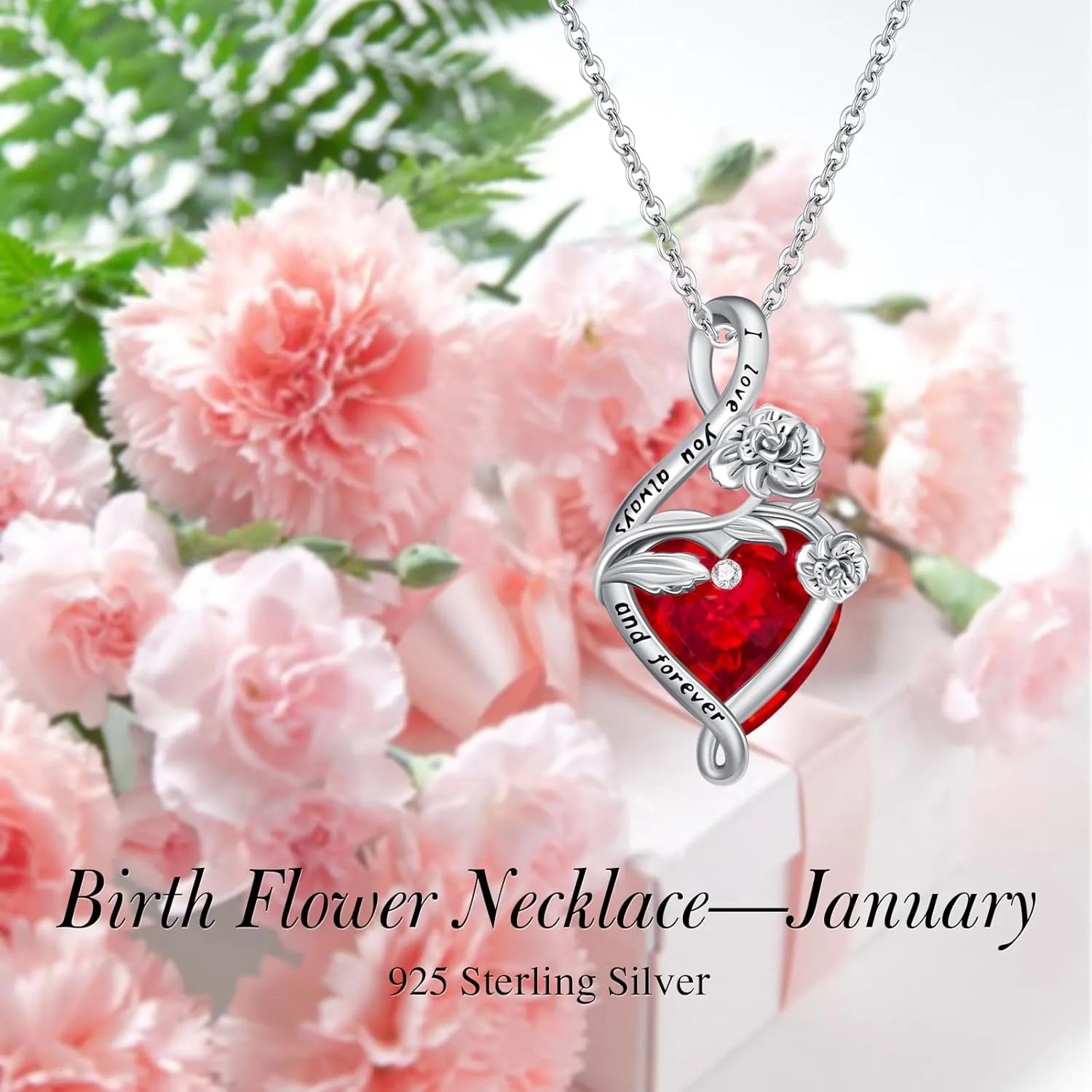 PROESS Birth Flower Necklace Sterling Silver Birthstone Necklace Birth Month Flower Pendant Jewelry for Women Mother's Day Valentine's Day