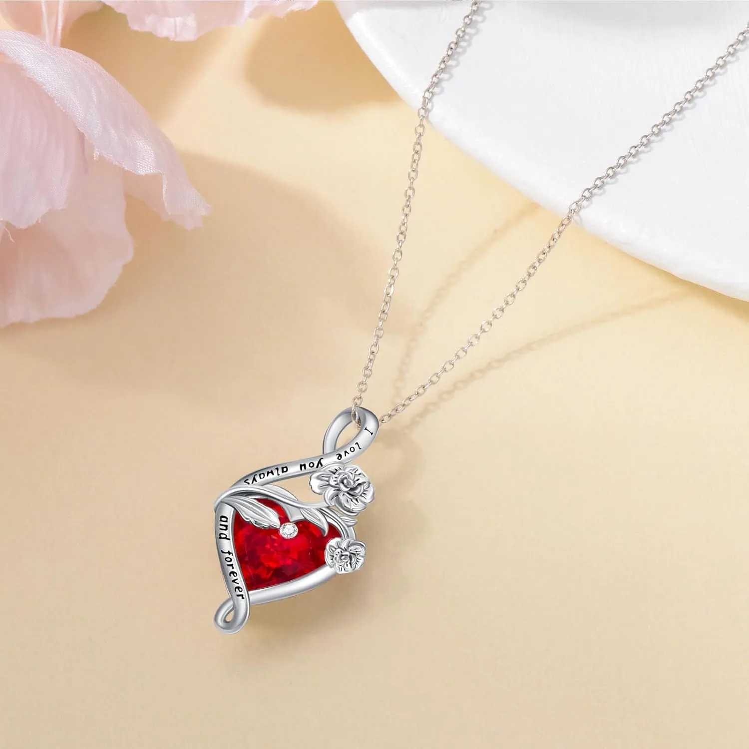 PROESS Birth Flower Necklace Sterling Silver Birthstone Necklace Birth Month Flower Pendant Jewelry for Women Mother's Day Valentine's Day