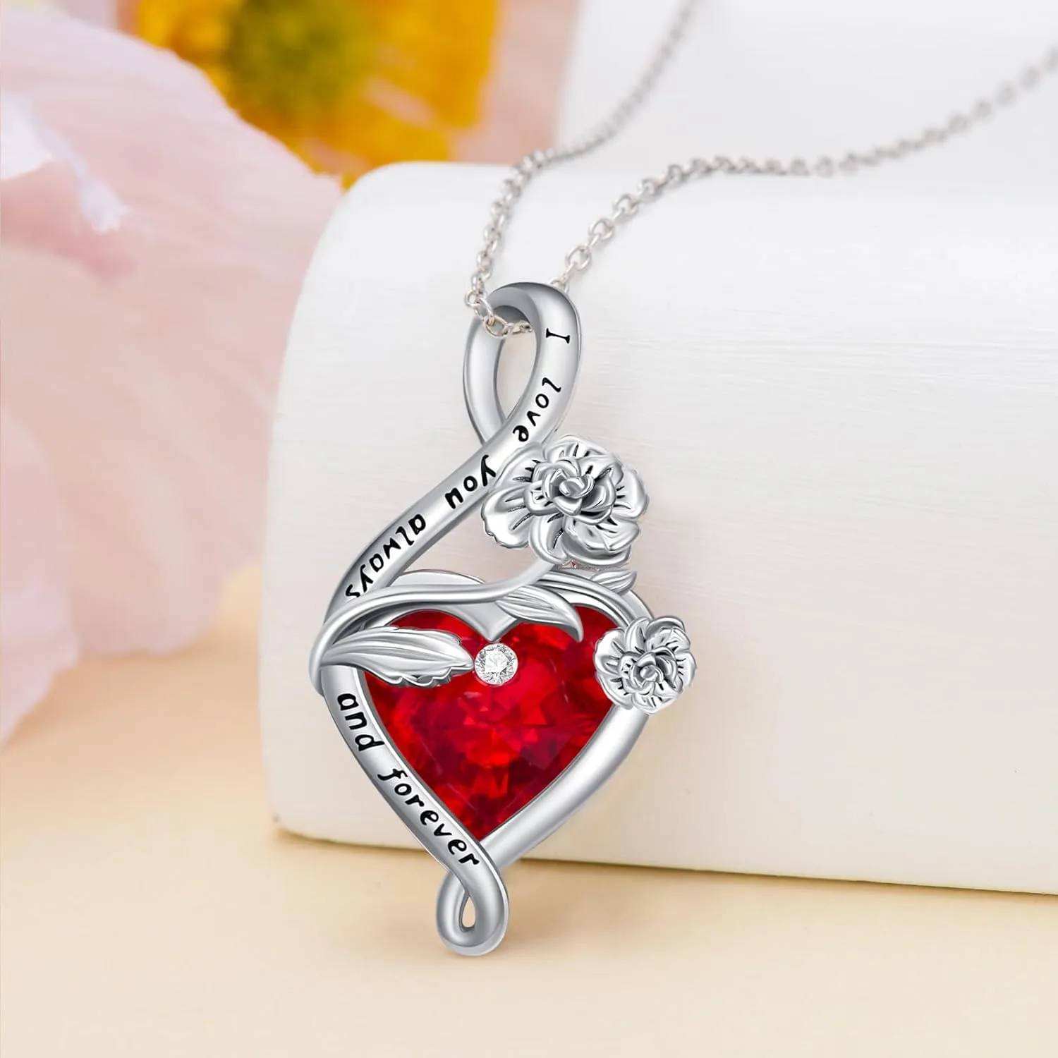 PROESS Birth Flower Necklace Sterling Silver Birthstone Necklace Birth Month Flower Pendant Jewelry for Women Mother's Day Valentine's Day