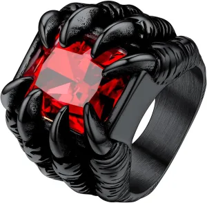 PROSTEEL Mens Dragon Claw Gothic Biker Ring, 316L Stainless Steel Punk Rock Ring, Black/Blue/Red/Green Stone, Size #7-#14, Come with Box