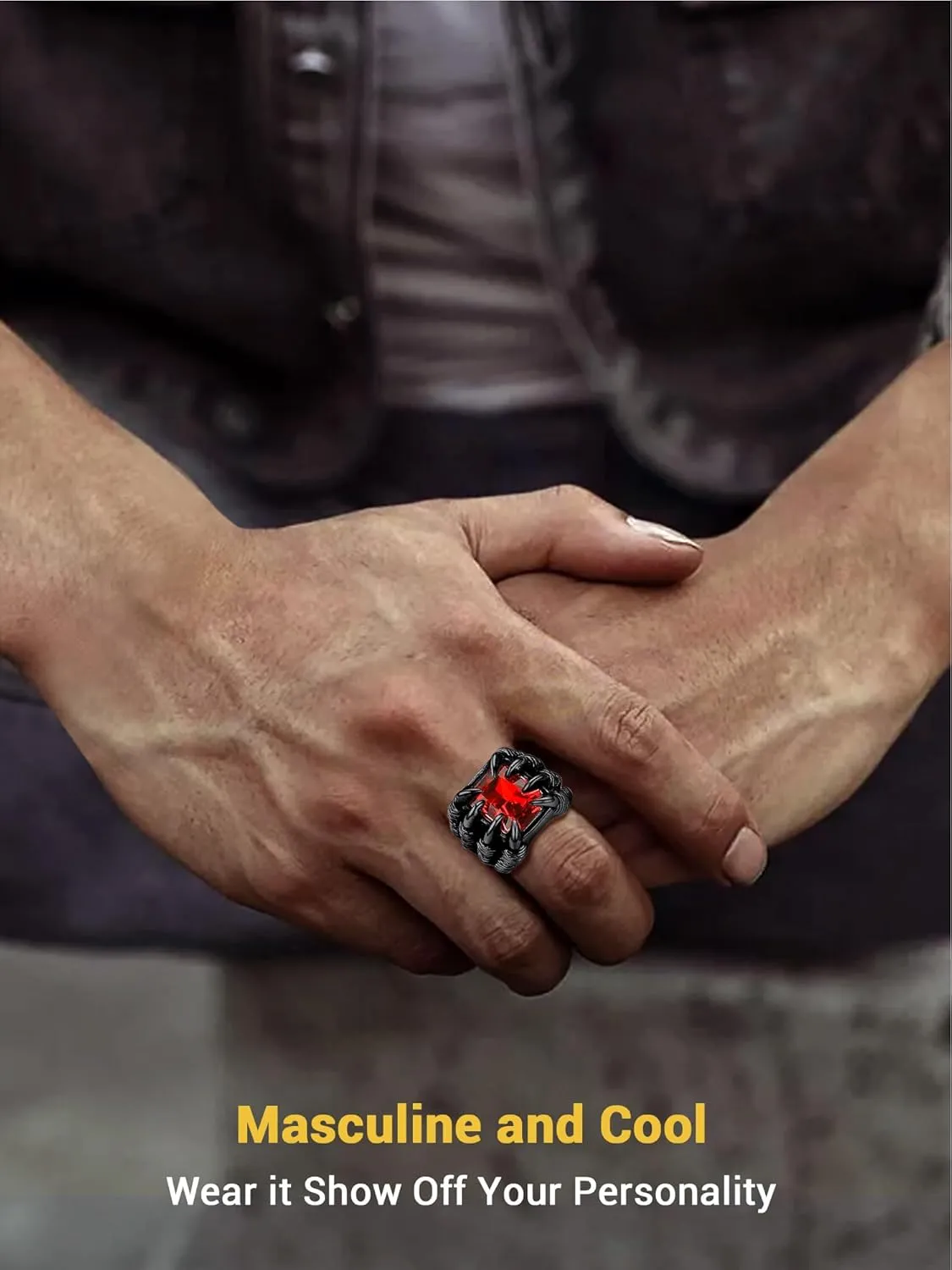 PROSTEEL Mens Dragon Claw Gothic Biker Ring, 316L Stainless Steel Punk Rock Ring, Black/Blue/Red/Green Stone, Size #7-#14, Come with Box