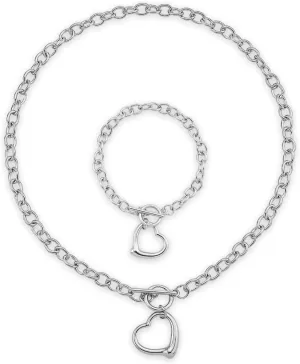 Puffs Heart Choker Necklace Bracelet Set for Women Gold/Silver Heart Pendant Necklace Bracelet Punky Pledge Necklace Bracelet Set Dainty Chunky Link Chain Choker Necklaces for Women