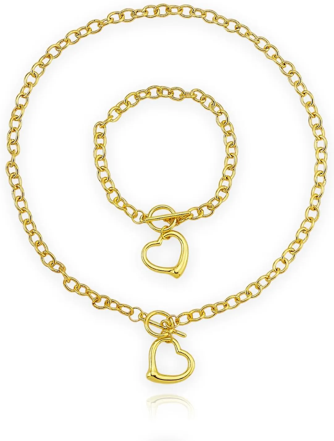 Puffs Heart Choker Necklace Bracelet Set for Women Gold/Silver Heart Pendant Necklace Bracelet Punky Pledge Necklace Bracelet Set Dainty Chunky Link Chain Choker Necklaces for Women