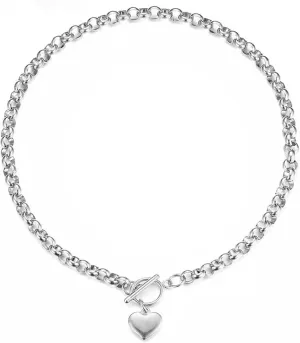Puffs Heart Choker Necklace Bracelet Set for Women Gold/Silver Heart Pendant Necklace Bracelet Punky Pledge Necklace Bracelet Set Dainty Chunky Link Chain Choker Necklaces for Women