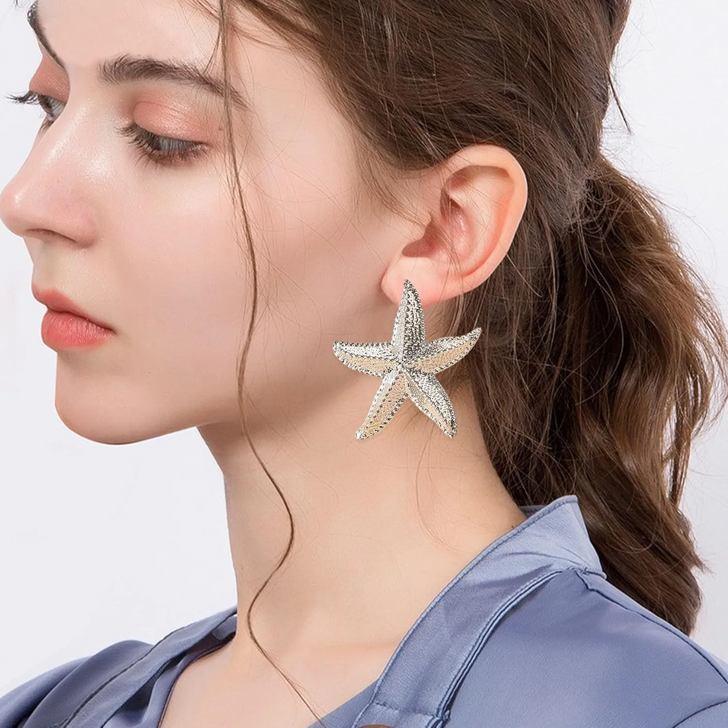 Punk Boho Starfish Earrings Starfish Statement Star Stud Earrings for Women Beach Ocean Summer Jewelry