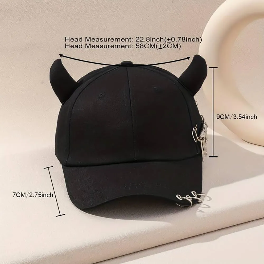 Punk Chain Baseball Ccap with Piercing Rings and Metal Accents, Gothic Streetwear Hat for Men and Women