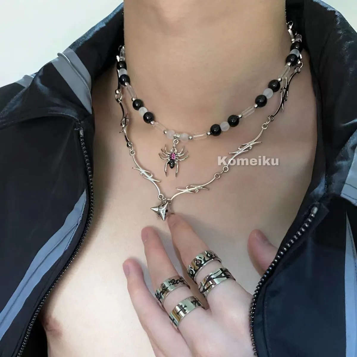 Punk Star Pendant Baroque Pearl Necklace Women Asymmetric Black White Imitation Pearl Necklace Stainless Steel Necklace Jewelry
