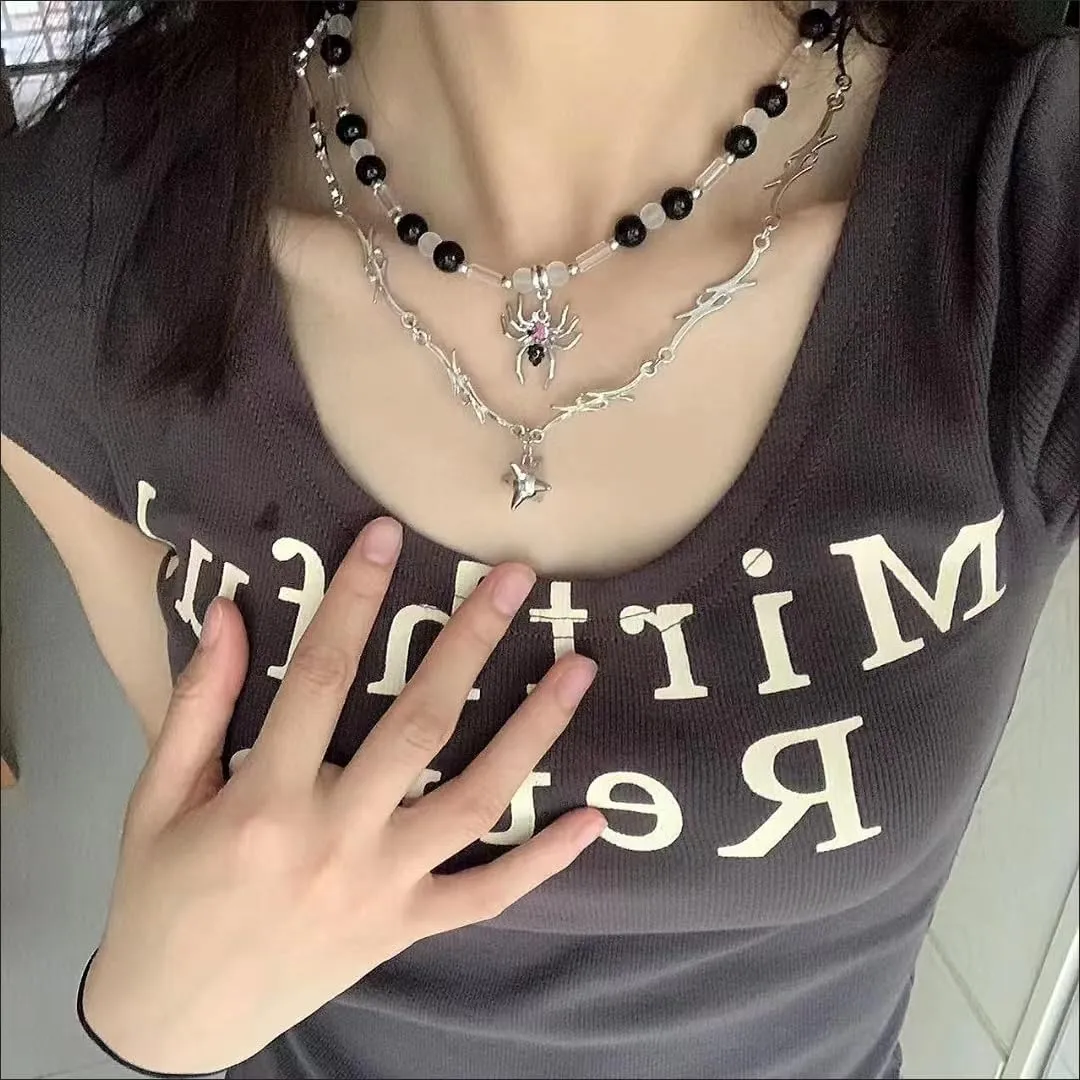 Punk Star Pendant Baroque Pearl Necklace Women Asymmetric Black White Imitation Pearl Necklace Stainless Steel Necklace Jewelry