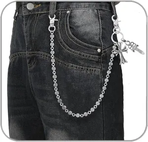 Punk Wallet Chain with Cross & Sword Pendant,Hip Hop Jeans Key Chain for Men & Women