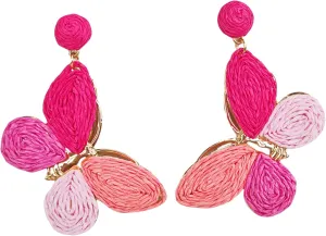 Raffia Colorful Butterfly Earrings, Gradient Ramp Raffia Straw Wrapped Statement Butterflies Handmade Earring for Women, Summer Mix Color Boho Dangle Tropical Beach Jewelry Gift