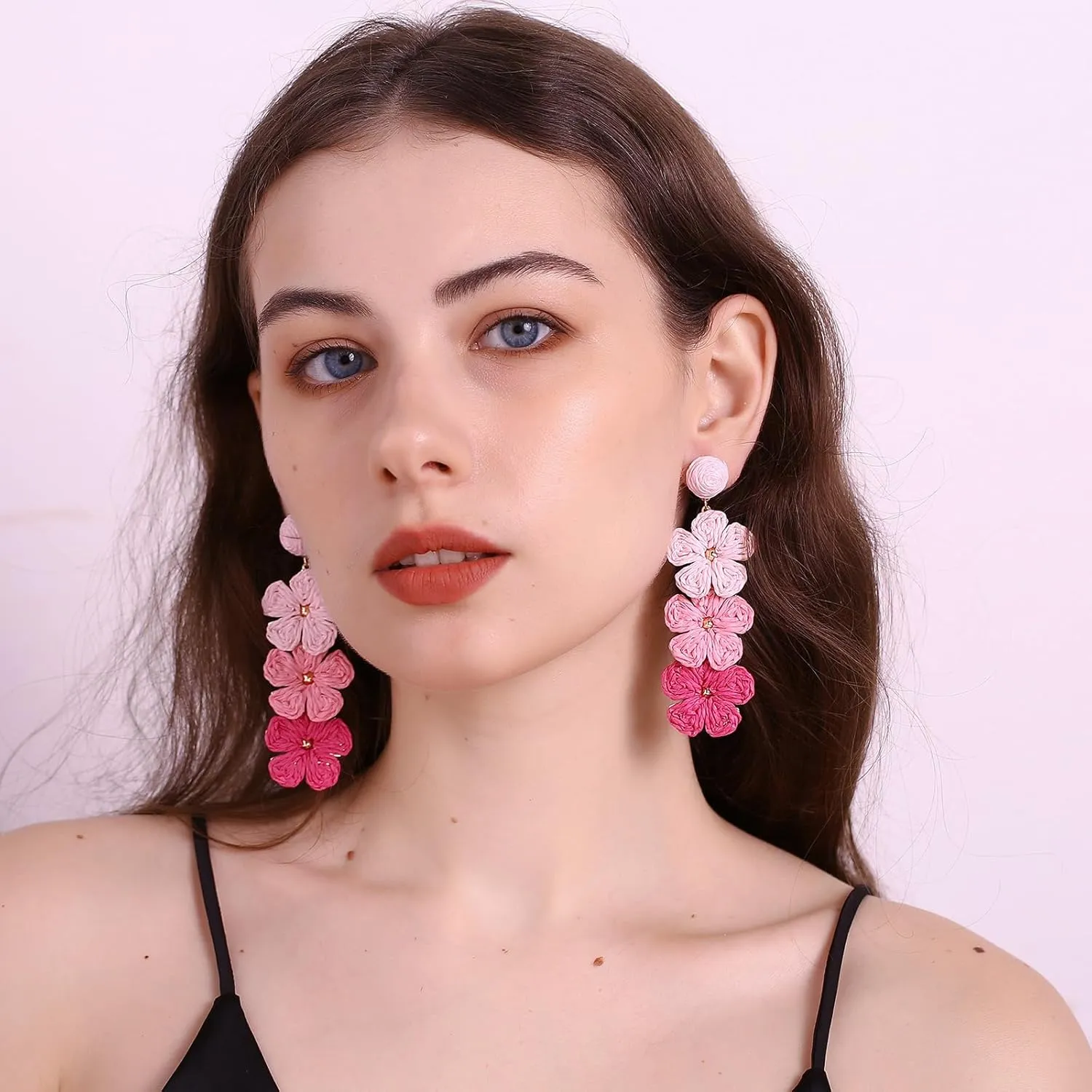 Raffia Flower Earrings, Raffia Straw Wrapped Flower Drop Dangle Earrings Summer Tropical Beach Jewelry