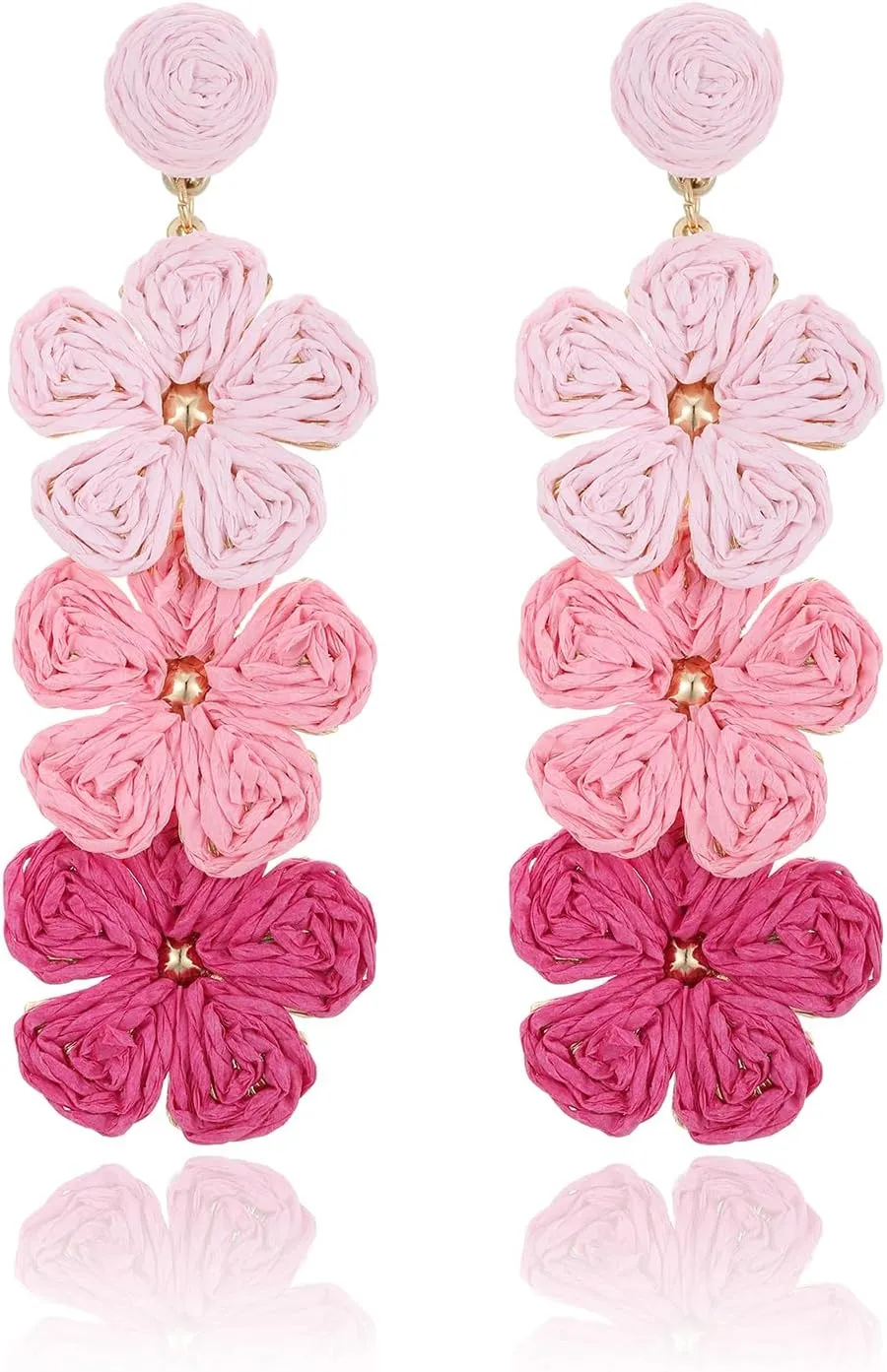 Raffia Flower Earrings, Raffia Straw Wrapped Flower Drop Dangle Earrings Summer Tropical Beach Jewelry