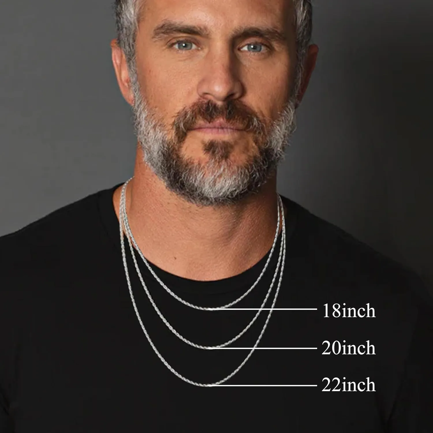 RANKEEF 2/3/4mm Rope Chain Necklace for Men - Silver Necklace18/20/22 Inches Chain for Waterproof Sturdy & Shiny Twist Rope Necklace Gifts for Men & Women Husband Boyfriend