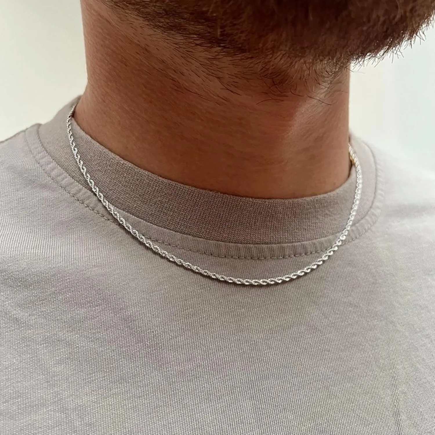 RANKEEF 2/3/4mm Rope Chain Necklace for Men - Silver Necklace18/20/22 Inches Chain for Waterproof Sturdy & Shiny Twist Rope Necklace Gifts for Men & Women Husband Boyfriend