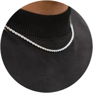 RANKEEF 2/3/4mm Rope Chain Necklace for Men - Silver Necklace18/20/22 Inches Chain for Waterproof Sturdy & Shiny Twist Rope Necklace Gifts for Men & Women Husband Boyfriend