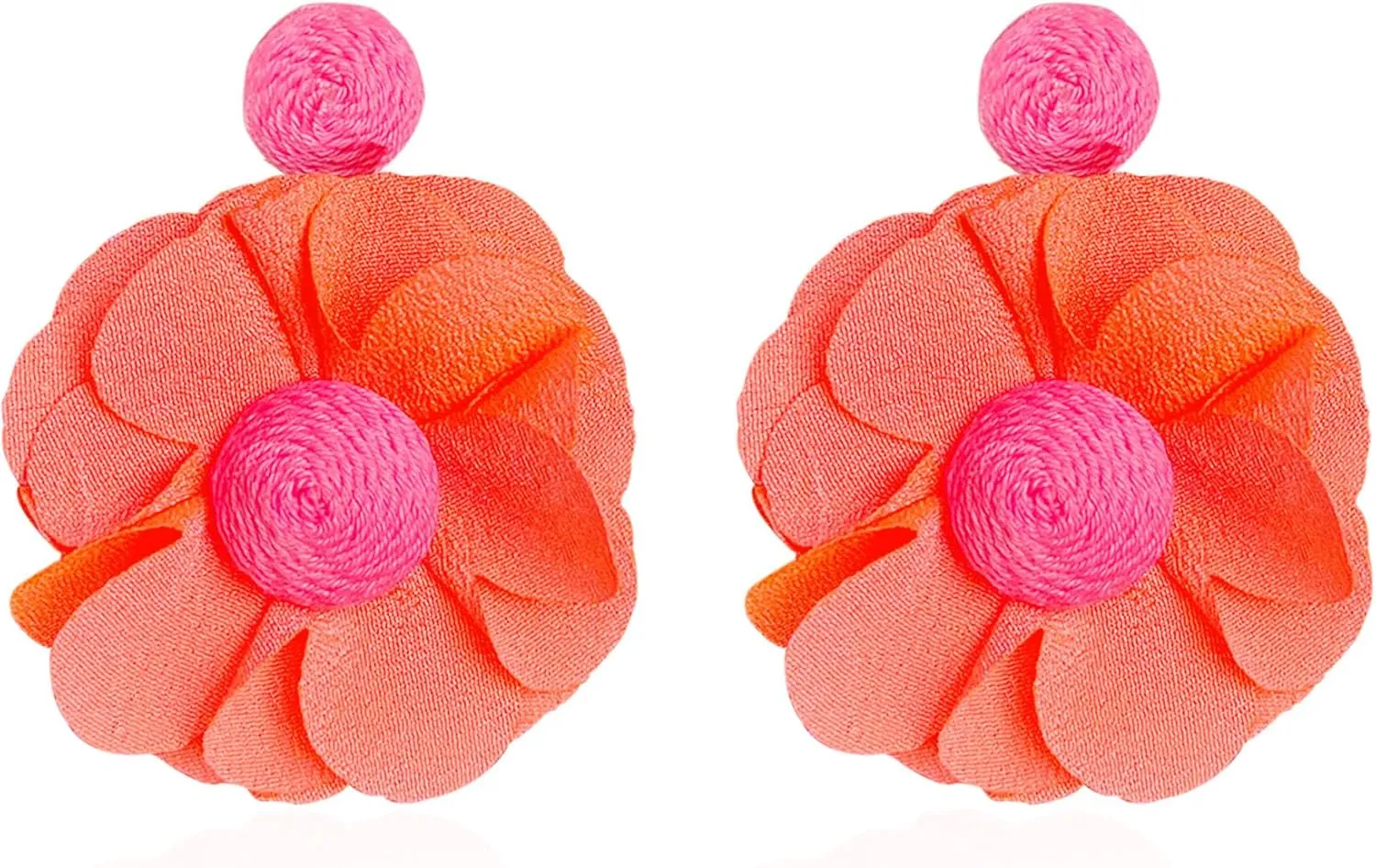 Rattan Earrings Summer Boho Handwoven Big Fabric Chiffon Rattan Flower Drop Earrings Statement Tropical Beach Vacation Jewelry