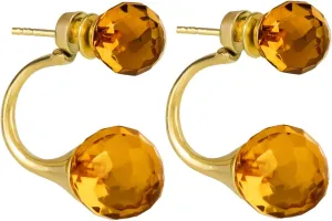 Real Amber Stud Earrings for Women  Double Ball Design, 24k Real Gold Plated Silver, 100% Natural Baltic Amber Jewelry, Sophisticated and Solid Gift for Ladies