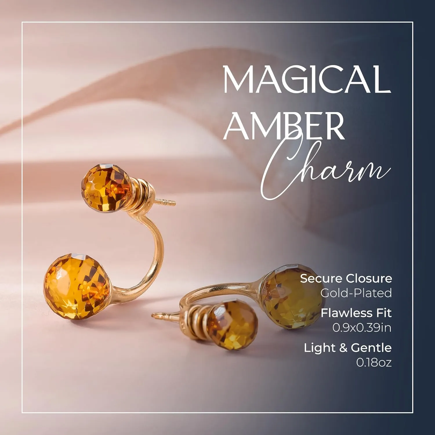 Real Amber Stud Earrings for Women  Double Ball Design, 24k Real Gold Plated Silver, 100% Natural Baltic Amber Jewelry, Sophisticated and Solid Gift for Ladies