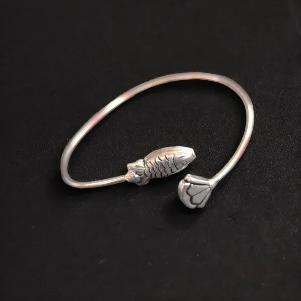 Rebba German Silver Kada Bracelet, Silver