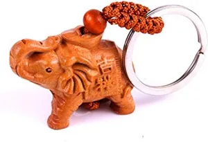 Reizteko Hand Carved Wooden Elephant Key Ring,keychain, Key Holder Keychain Multicolored