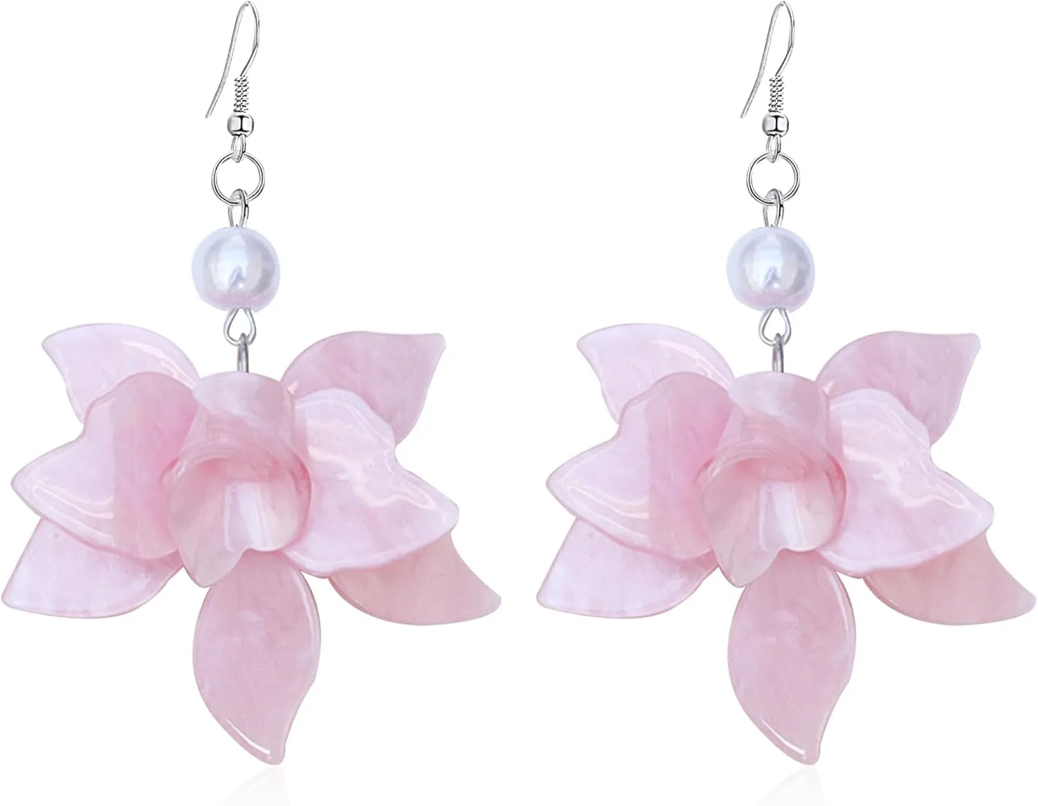 Resin Acrylic Pearl Flower Dangle Earrings for Women Bohemian Large Flower Petal Drop Earrings Statement Floral Jewelry