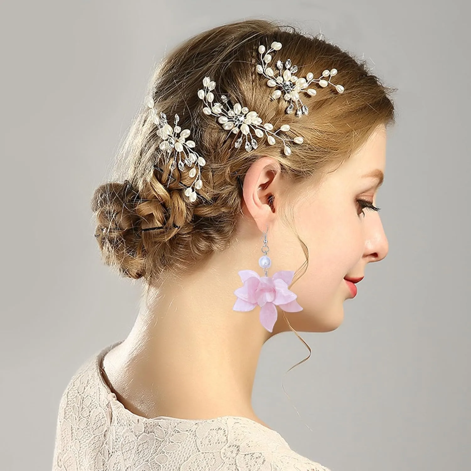 Resin Acrylic Pearl Flower Dangle Earrings for Women Bohemian Large Flower Petal Drop Earrings Statement Floral Jewelry