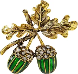Retro acorn brooch exquisite enamel acorn with crystal decoration oak leaves suitable for button scarves button badges lapels needle skirts hats bags and other accessories jewelry gifts