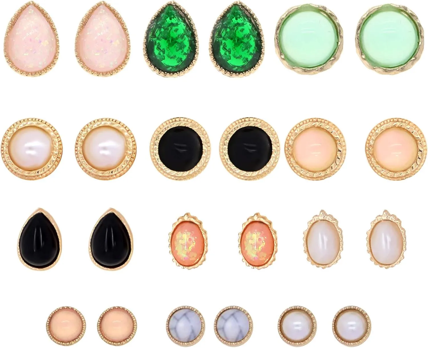 Retro Bohemia Colours Crystal Pearl Stud Earrings Set Cute Antique Geometry Charms Post Earring Set for Women Fshion Jewelry Gift