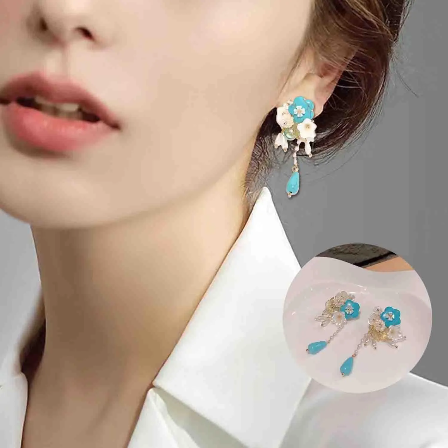 Retro Oval Imitate Turquoise Dangle Earring Bohemian Western Ethnic Charms Statement Drop Earrings Fashion Jewelry for Women