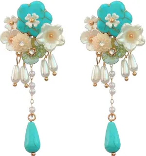 Retro Oval Imitate Turquoise Dangle Earring Bohemian Western Ethnic Charms Statement Drop Earrings Fashion Jewelry for Women