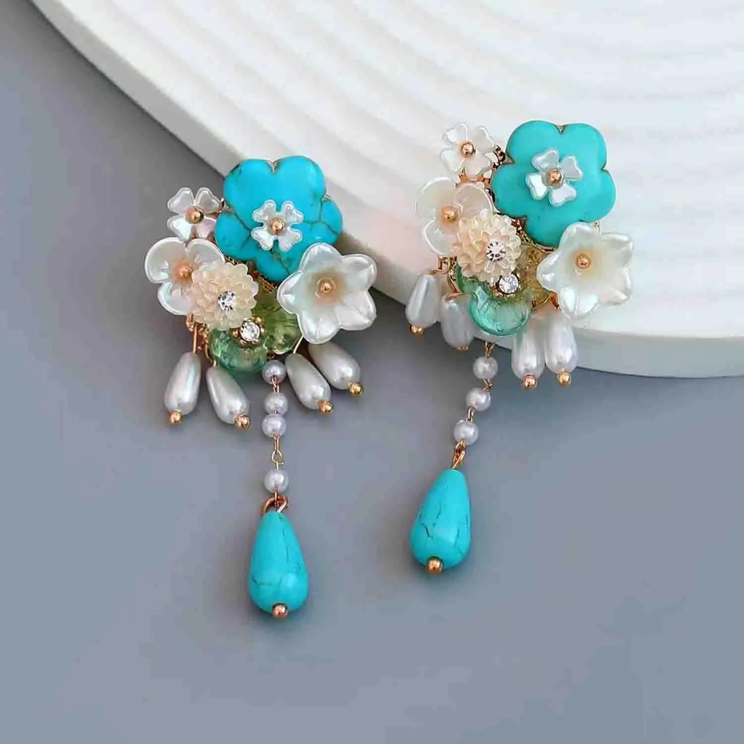 Retro Oval Imitate Turquoise Dangle Earring Bohemian Western Ethnic Charms Statement Drop Earrings Fashion Jewelry for Women