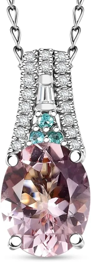 RHAPSODY AAAA Tourmaline Pink Morganite White Diamond Oval 950 Platinum Pendant Necklace for Women Jewelry Birthday Gifts Size 20 Inches Ct 2.13 E-F Color VS Clarity