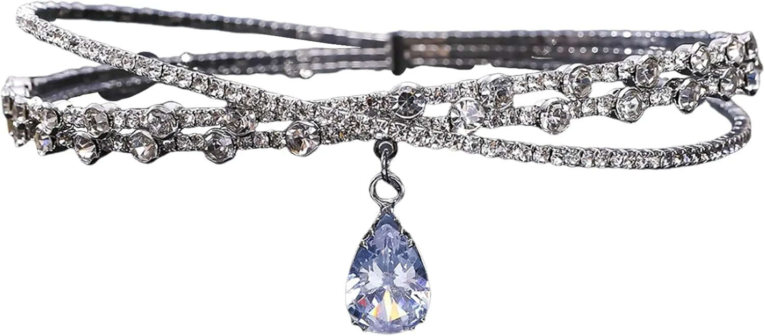 Rhinestone Choker Necklaces Rhinestone Necklace Silver Sparkling Diamond Choker Dainty Crystal Necklace Crown Choker Headdress Neck Jewelry Bridal Wedding Jewelry for Women Girl Party Prom Accessories
