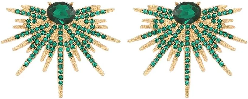 Rhinestone Half Sun Stud Earrings for Women Fashion Statement Jewelry Luxury Sunburst Earrings for Wedding Party Prom