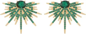 Rhinestone Half Sun Stud Earrings for Women Fashion Statement Jewelry Luxury Sunburst Earrings for Wedding Party Prom