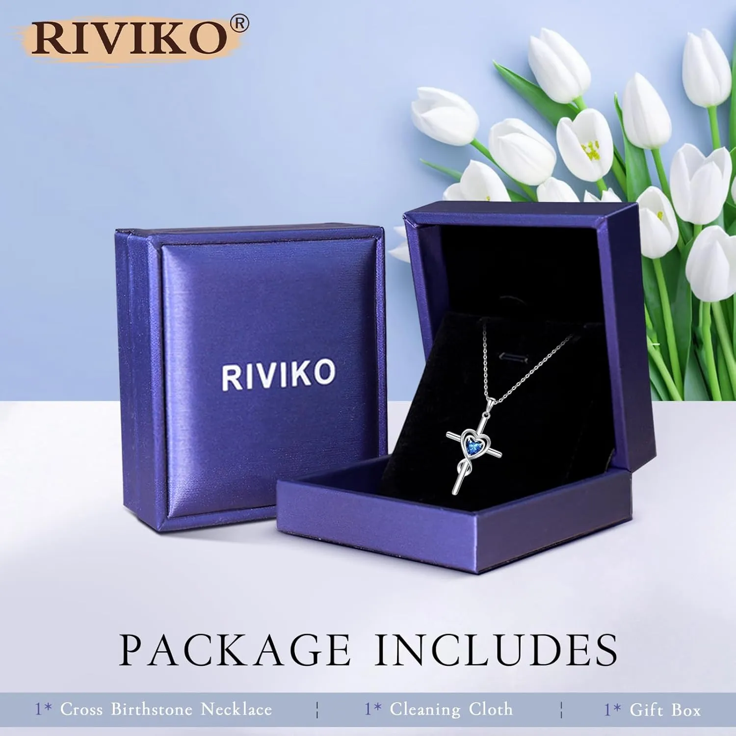 RIVIKO Cross Birthstone Necklace for Women,925 Sterling Silver Heart Pendant Necklaces Trendy,Cross Jewelry Anniversary Birthday Mothers Day Jewelry Gifts for Mom Wife Girlfriend Her