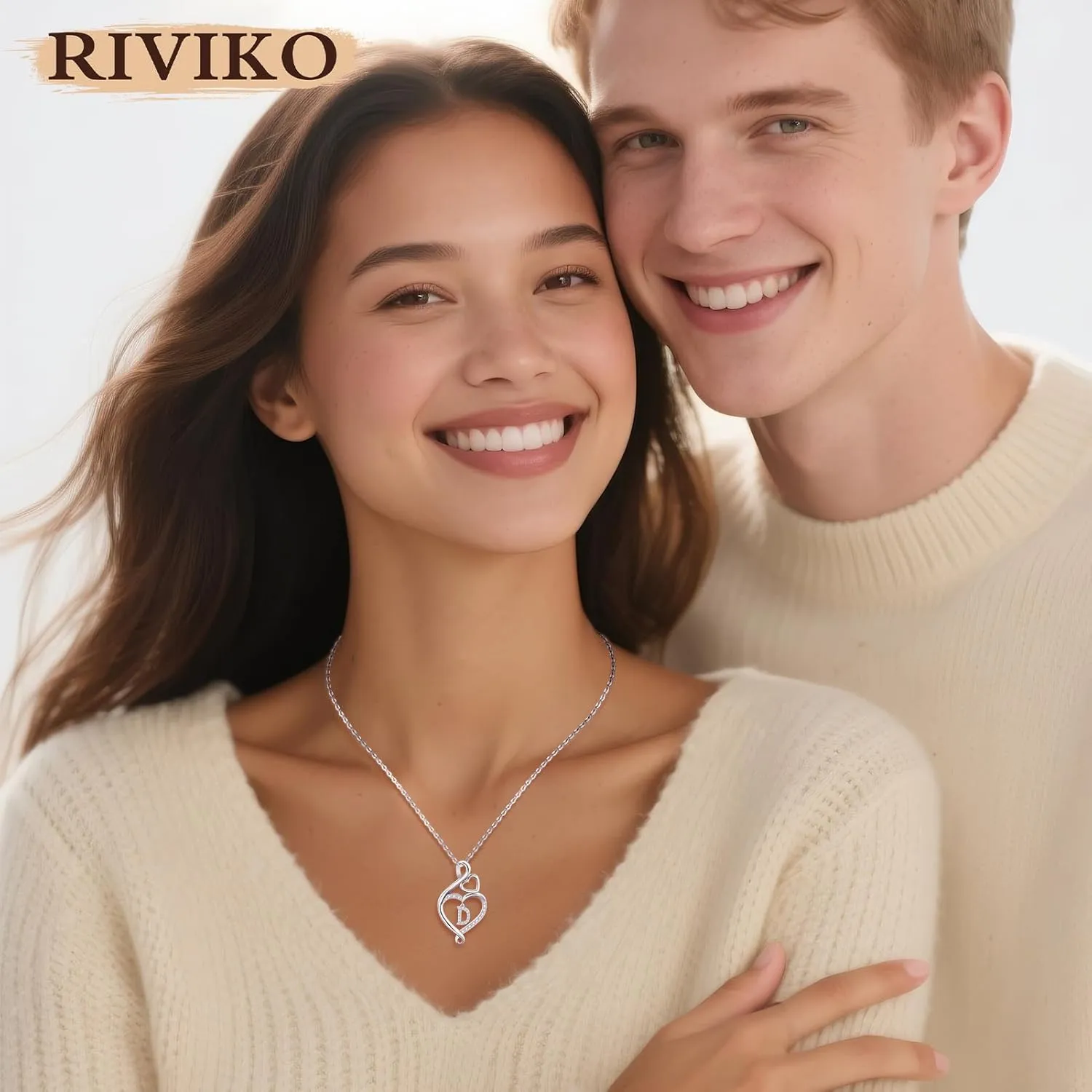 RIVIKO Infinity Heart Initial Necklace for Women,925 Sterling Silver Letter Pendant Personalized Jewelry,Name Necklace Graduation Birthday Mother's Day Gifts for Mom Women Wife Friend