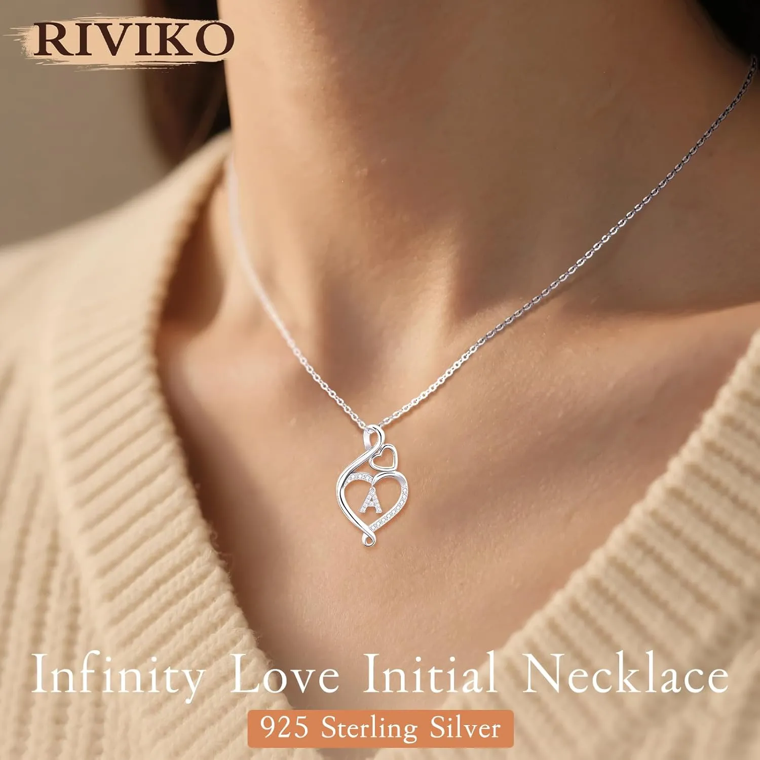 RIVIKO Infinity Heart Initial Necklace for Women,925 Sterling Silver Letter Pendant Personalized Jewelry,Name Necklace Graduation Birthday Mother's Day Gifts for Mom Women Wife Friend