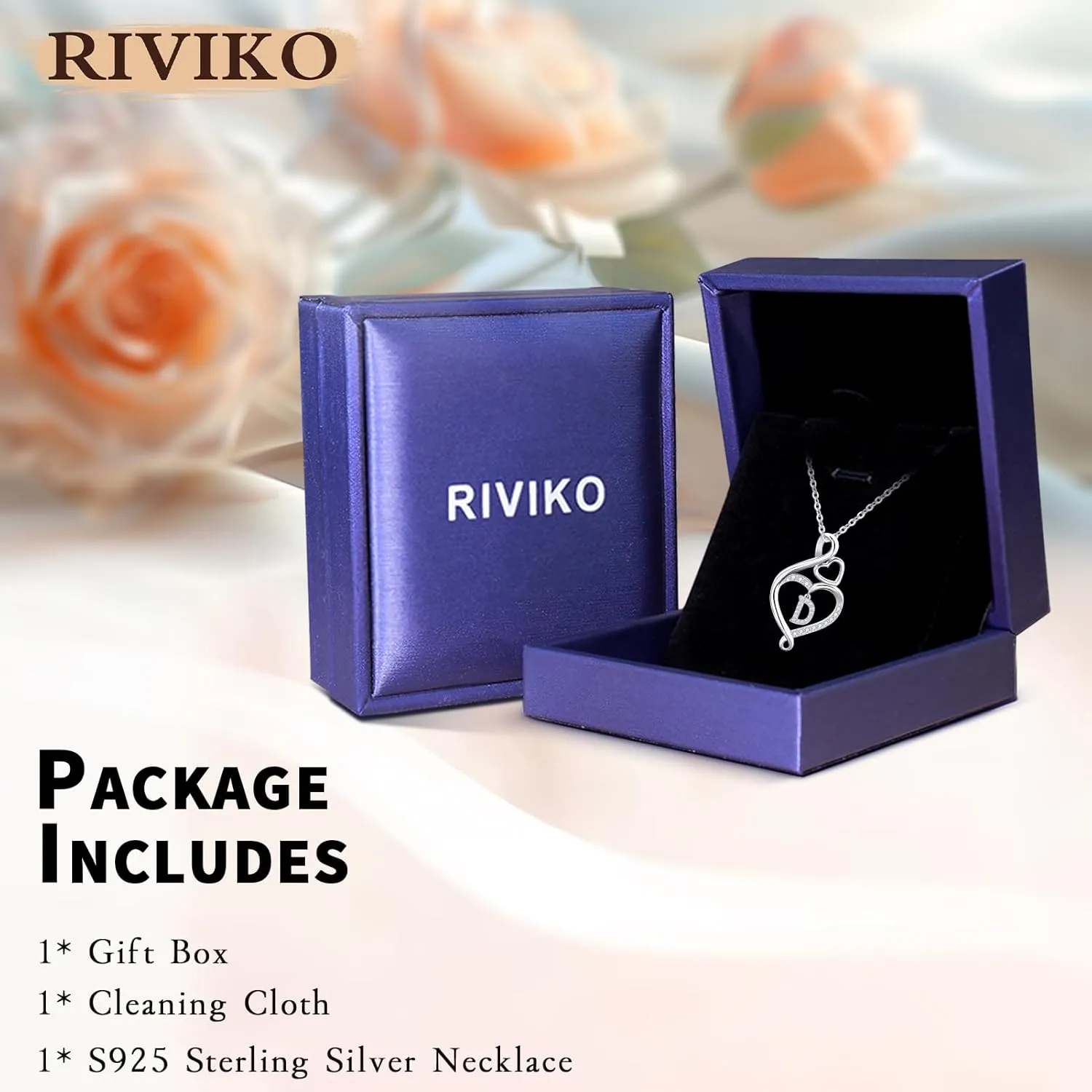 RIVIKO Infinity Heart Initial Necklace for Women,925 Sterling Silver Letter Pendant Personalized Jewelry,Name Necklace Graduation Birthday Mother's Day Gifts for Mom Women Wife Friend