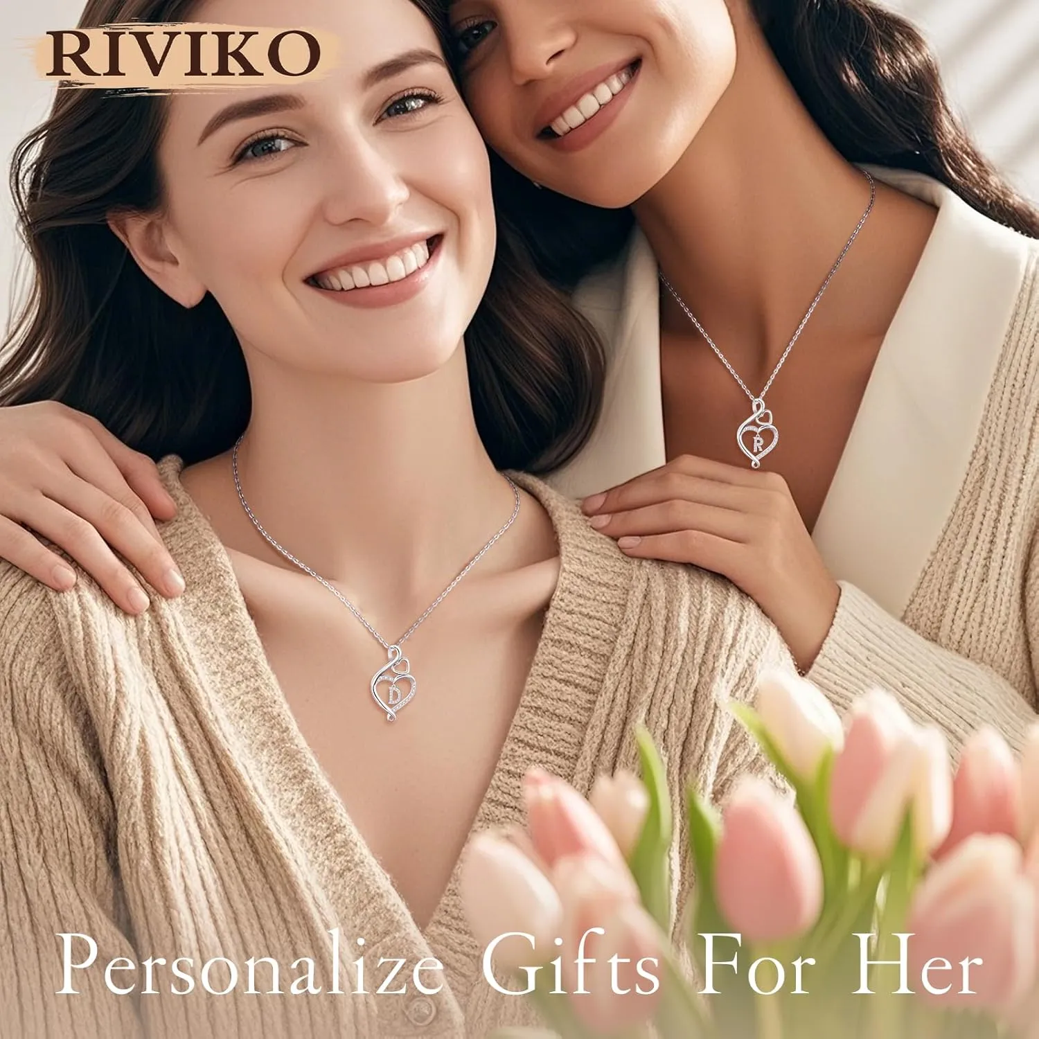 RIVIKO Infinity Heart Initial Necklace for Women,925 Sterling Silver Letter Pendant Personalized Jewelry,Name Necklace Graduation Birthday Mother's Day Gifts for Mom Women Wife Friend