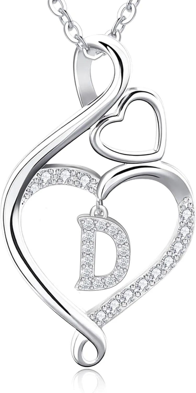 RIVIKO Infinity Heart Initial Necklace for Women,925 Sterling Silver Letter Pendant Personalized Jewelry,Name Necklace Graduation Birthday Mother's Day Gifts for Mom Women Wife Friend